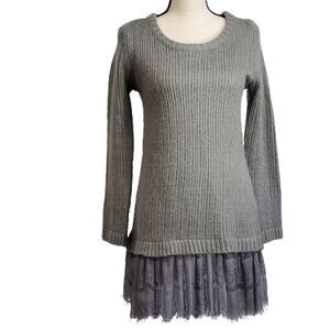 A'reve Gray Sweater / Lace Dress Long Sleeve Medium